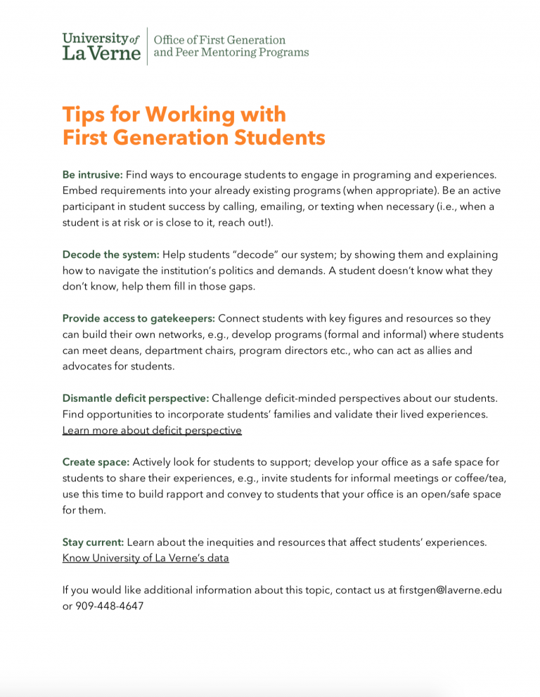 Tips for working with first generation students University of La