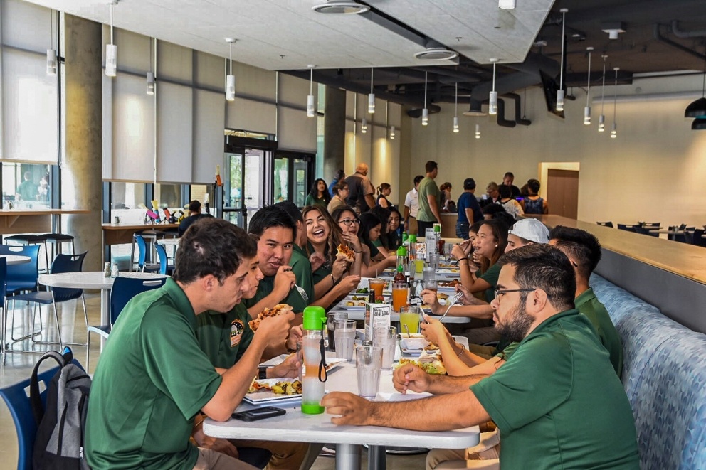 Students enjoy a meal at the brand new dining facility, The Spot.