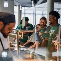 Students enjoy a meal at the brand new dining facility, The Spot.