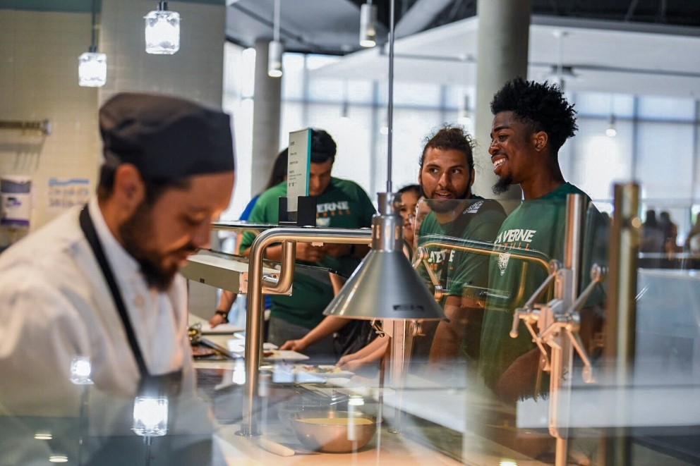 Students enjoy a meal at the brand new dining facility, The Spot.