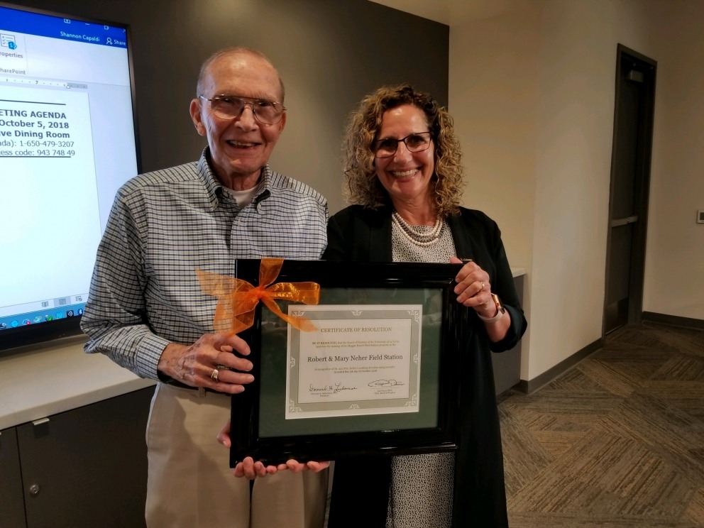 Bob Neher poses with University of La Verne President Devorah Lieberman