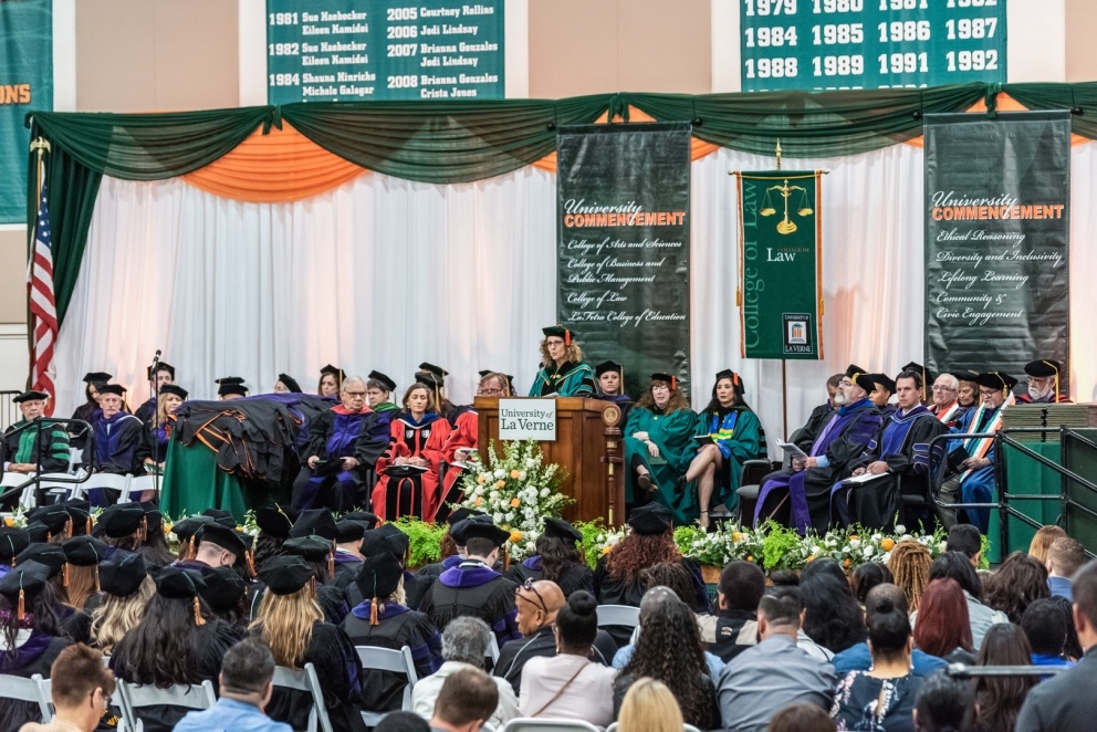 President Lieberman speaks at graduation.