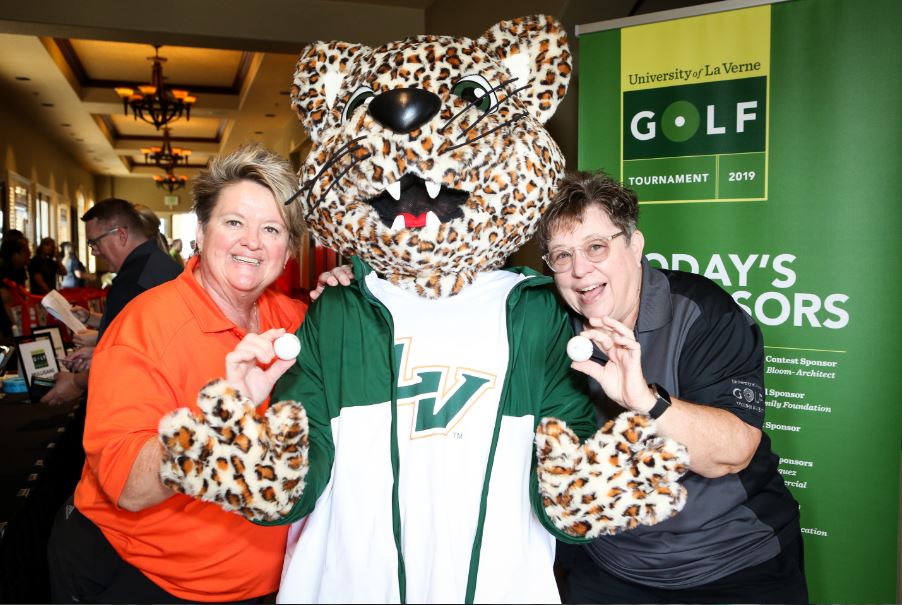 Mascot with golfers