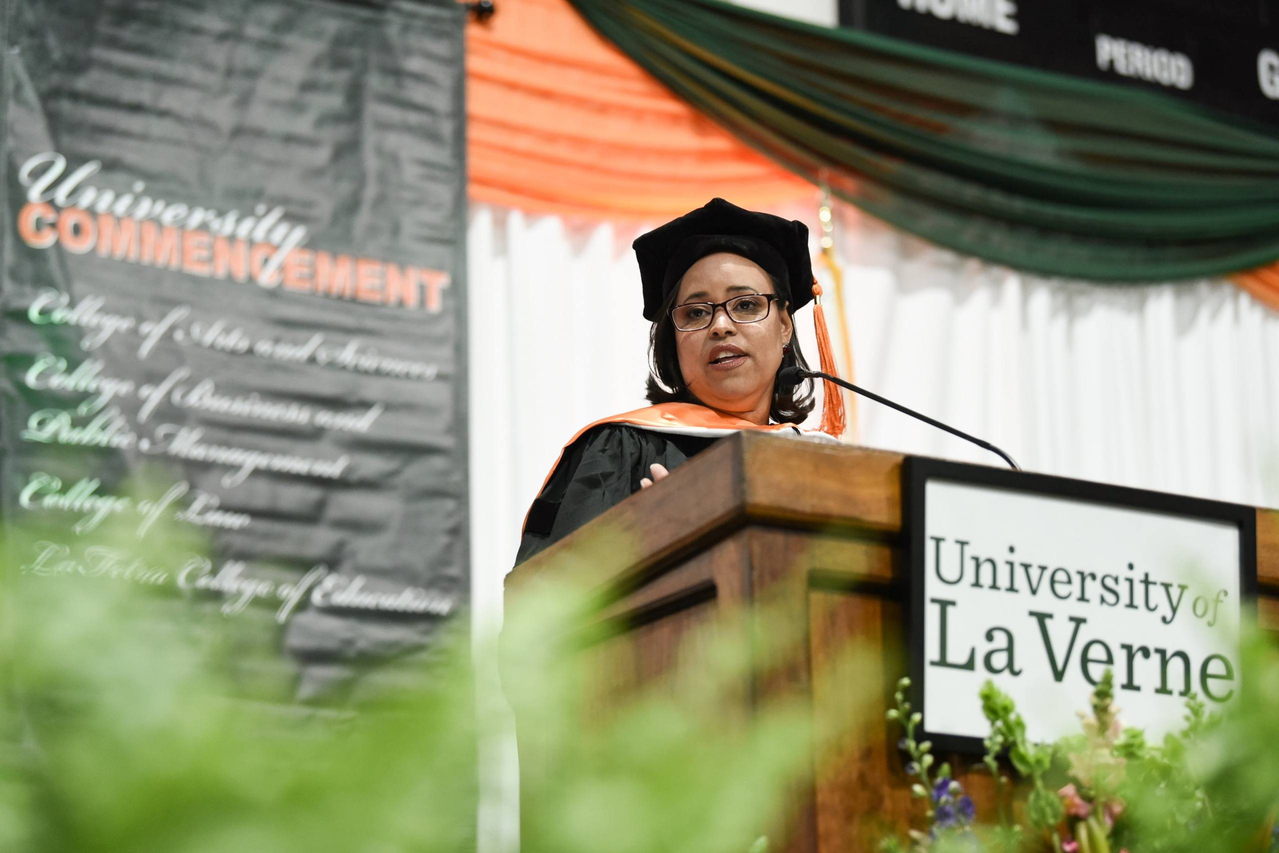 Alicia Procello gives the commencement address at the University of La Verne
