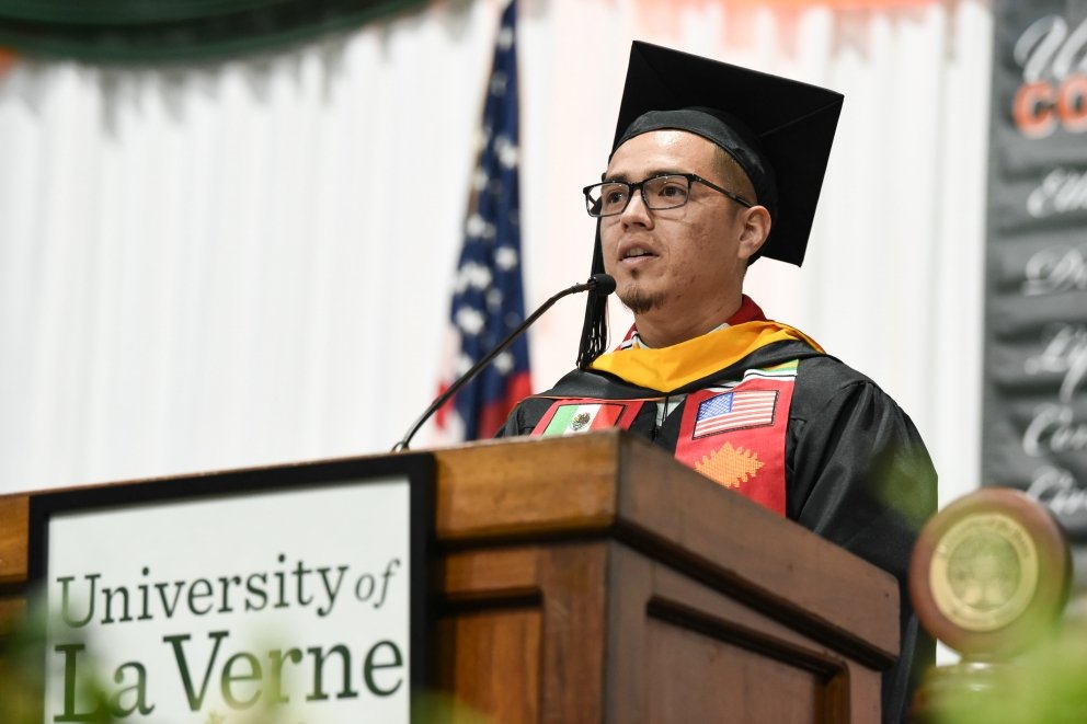 Gualberto Monarrez served as the student speaker at the LaFetra College of Education's 2020 Winter Commencement.