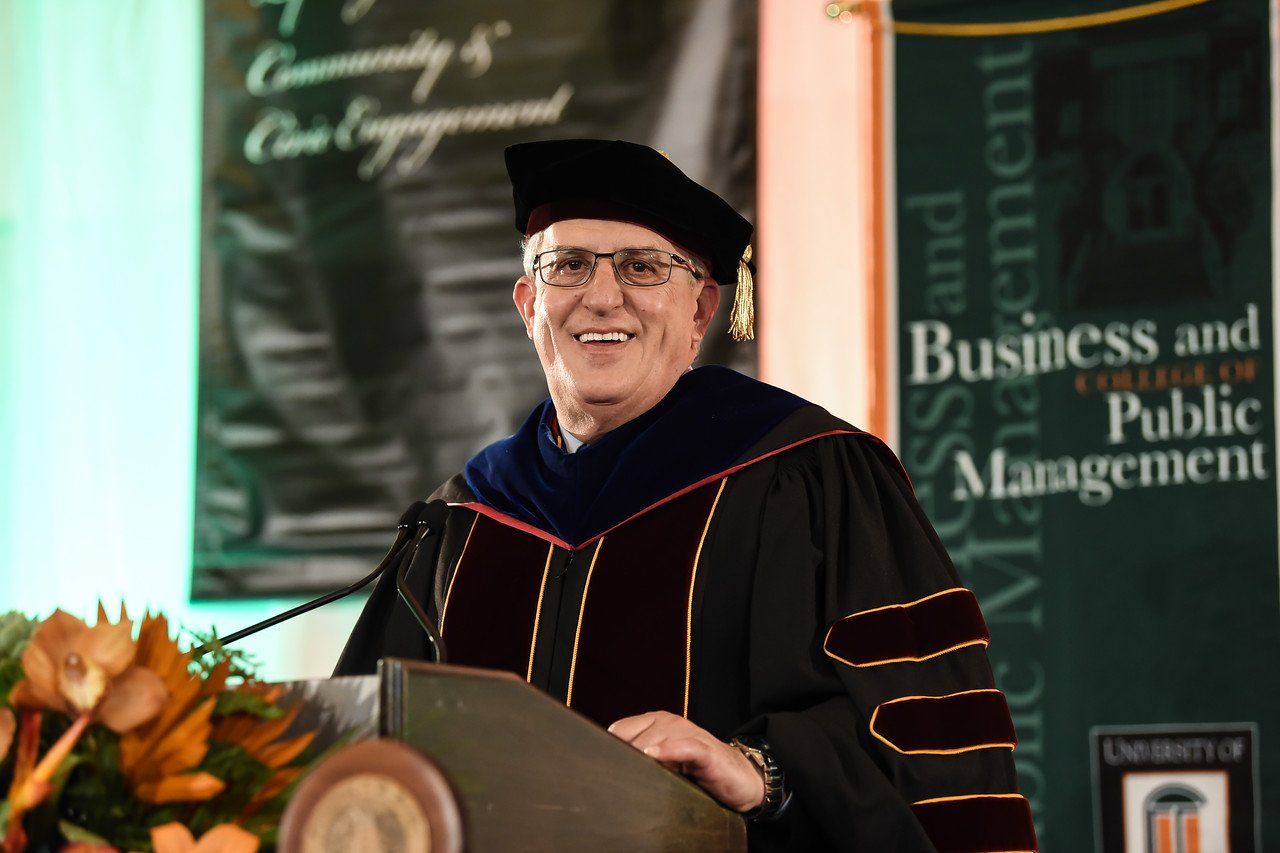 Dean Helou addresses business graduates at first virtual commencement