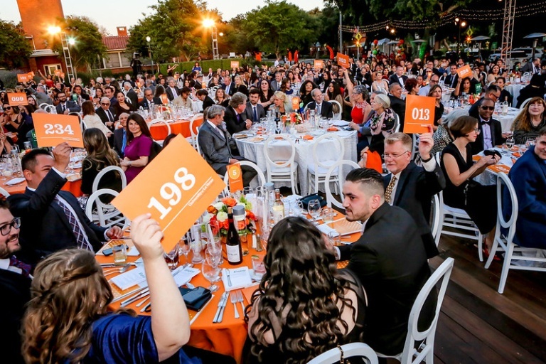 Guests participate in the paddle raise at the 2022 Scholarship Gala.