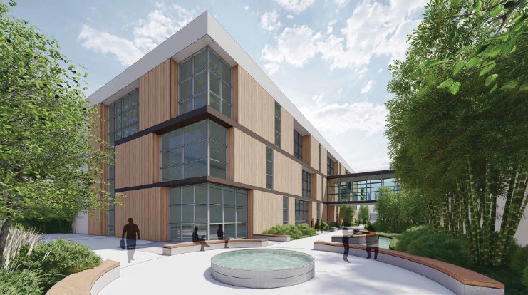 Architectural rendering of a building concept for the College of Health and Community Well-Being